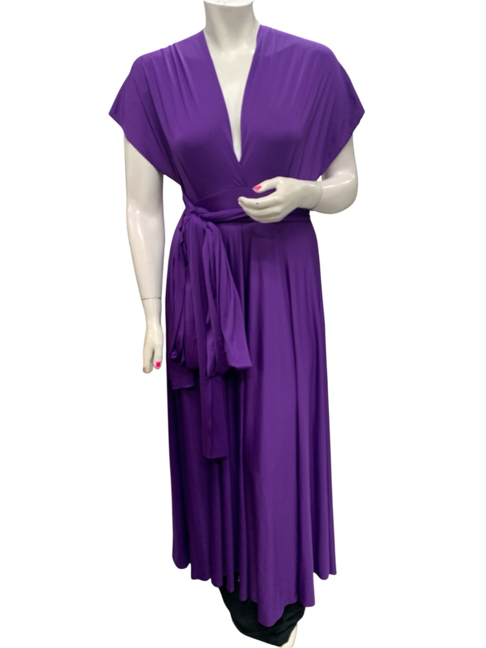 Women's Purple Wrap Maxi Robe with Waist Tie